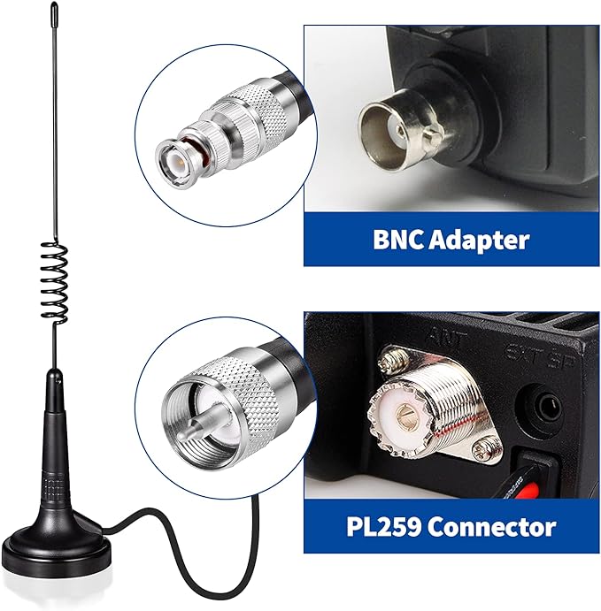27MHz CB Radio Antenna PL259 & BNC Male Magnetic Base Compatible with most CB's