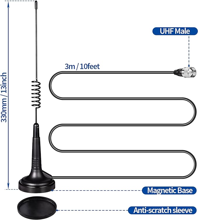 27MHz CB Radio Antenna PL259 & BNC Male Magnetic Base Compatible with most CB's
