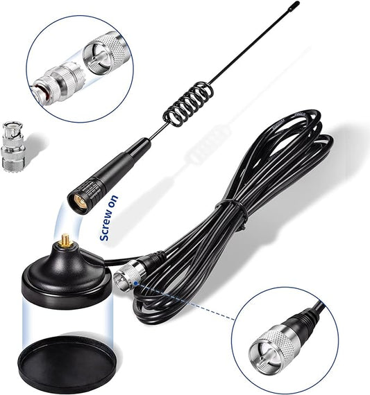 27MHz CB Radio Antenna PL259 & BNC Male Magnetic Base Compatible with most CB's