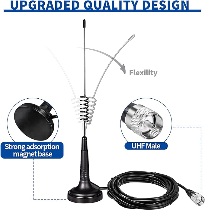 27MHz CB Radio Antenna PL259 & BNC Male Magnetic Base Compatible with most CB's