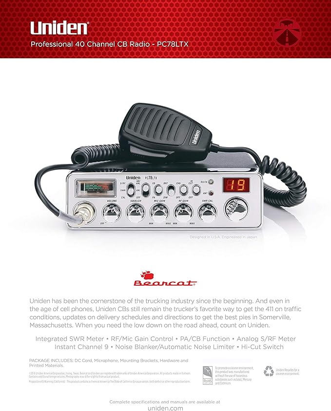Uniden PC78LTX 40-Channel Trucker's CB Radio with Integrated SWR Meter